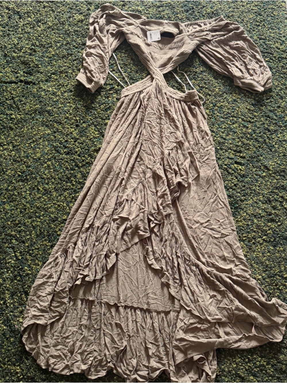 Free People Cross My Heart Cut-out Olive Brown High-Low Maxi Dress - Picture 6 of 6